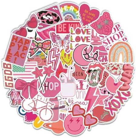 100 Pcs Preppy Stickers Vinyl Pink Aesthetic Waterproof Sticker Decor Party Supplies Suitable for Laptop Mobile Phone Computer Skateboard Water Bottle Suitcase Car