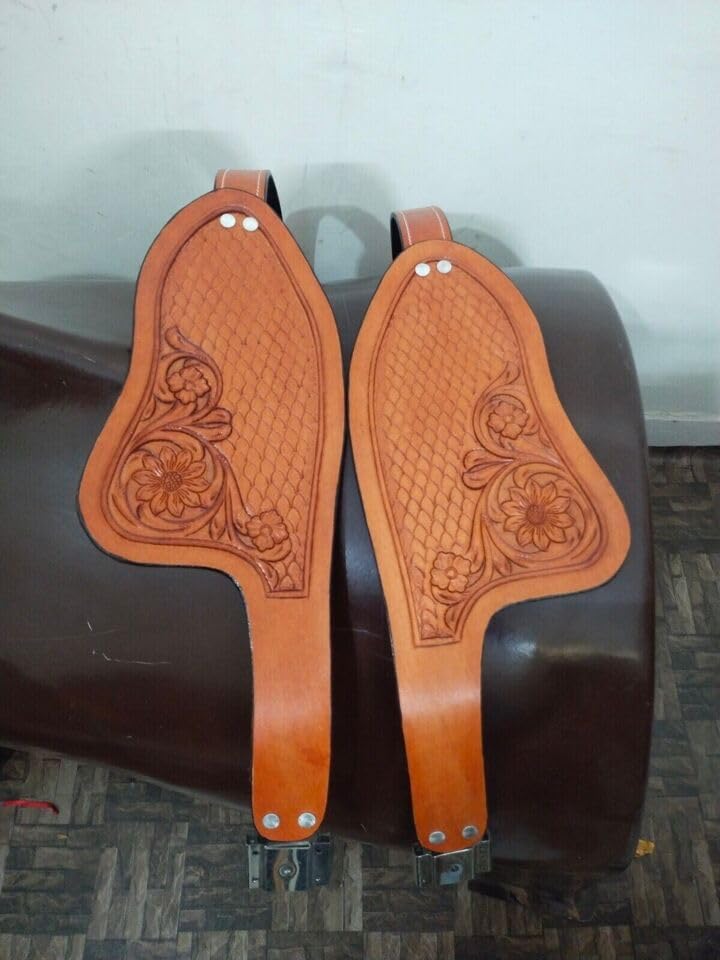 Western Horse Saddle Replacement Leather Designer Fenders Pair Set for Adult Horse
