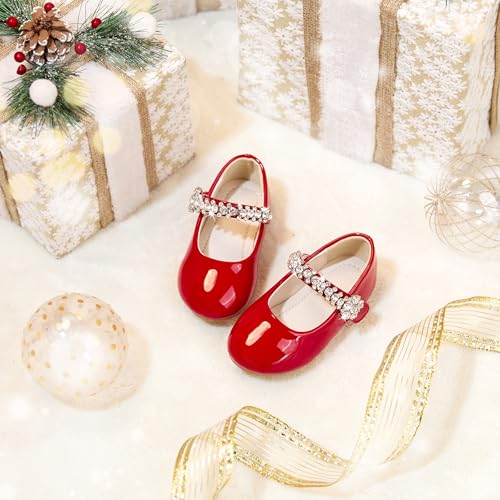 Image of PHIRAMIN Toddler Flower Girl Glitter Dress Shoes Little Girl Ballet Flats Bow Wedding Party