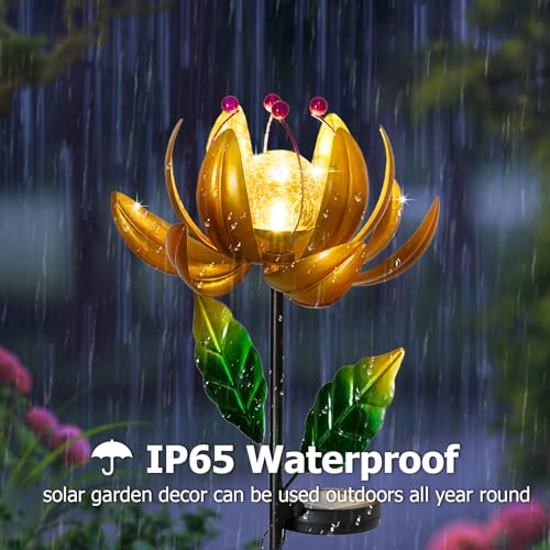 Image of Solar Lights Wind Spinners for Yard and Garden - Metal Lotus Flower Windmills LED Crackle Glass Globe Outdoor Garden Decor Yard Art Lawn Ornament