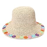 vokone Sun Hat Womens Embroidered Flower Trim Straw Bucket Sun Hat Packable Floppy Summer Beach Hat
