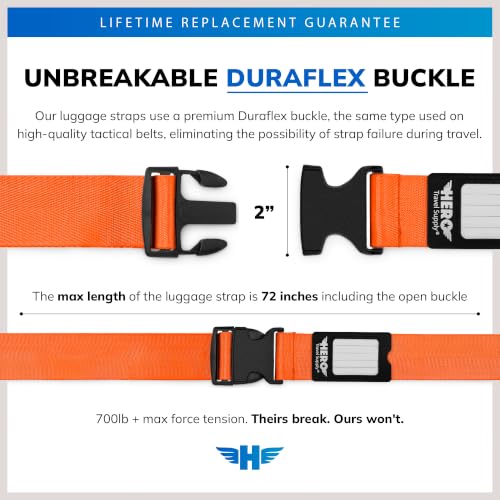 Image of Hero Luggage Straps for Suitcases (2-Pack) Heavy-Duty Adjustable Luggage Belt with Duraflex Buckle & Built-in Luggage Tag - Checked Bag & Carry-on Travel Essentials