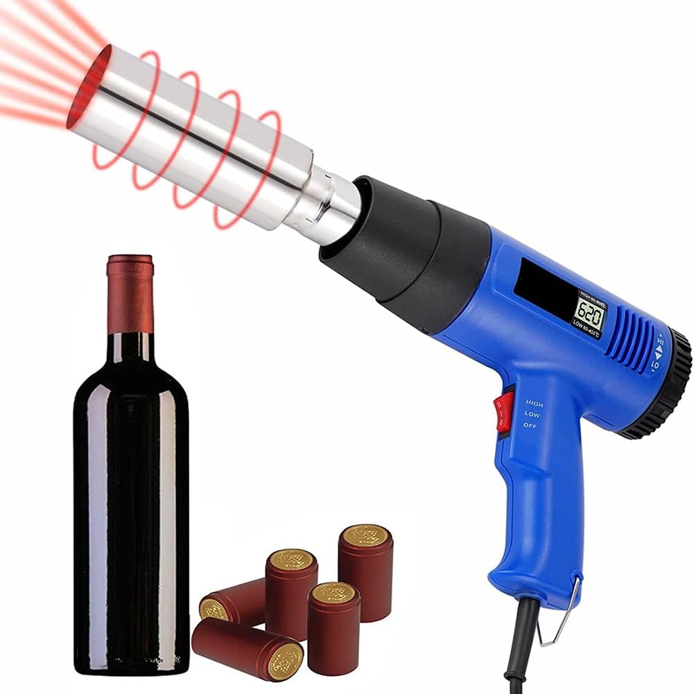 Pistola Termocontraíble De Mano, Pistola De Calor De 1800 W, Termorretráctil De Cápsula De PVC, con Pantalla De Temperatura, 2 Temperaturas Ajustables, para Película Retráctil De PVC POF Pet