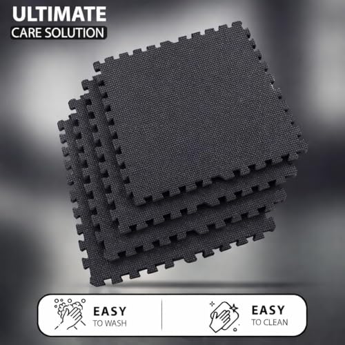 Image of EASY HOME Interlocking Gym Mats for Floor, Home Rubber Workout Mat, EVA Foam Exercise Mat- 60x60cm - 12mm Thick, Black (Pack of 12-48 Square Foot)
