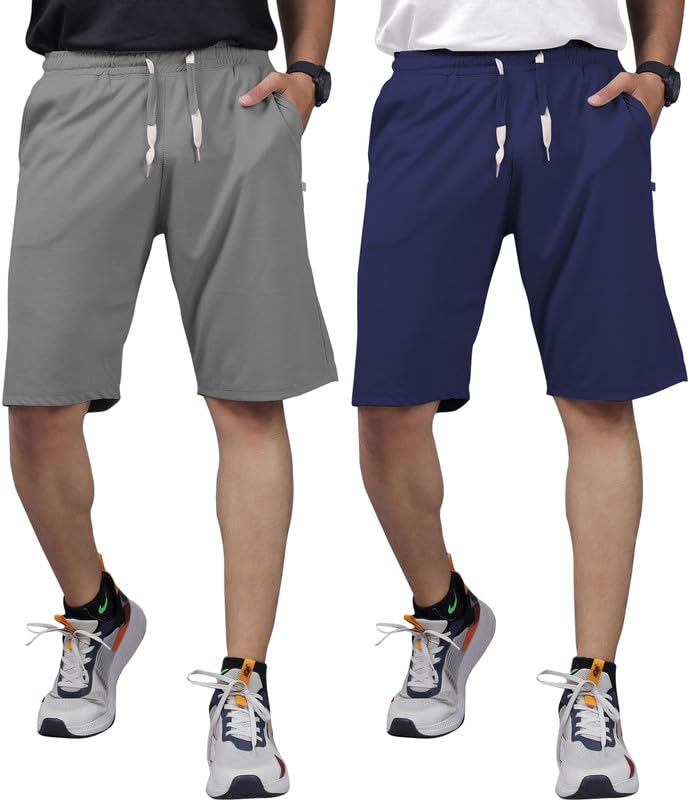 Men's Blend Shorts with Stylish Design Comfortable & Versatile Active Sports Wear Combo Pack (_Navy Blue-Steel Grey_)_2XL-image-38
