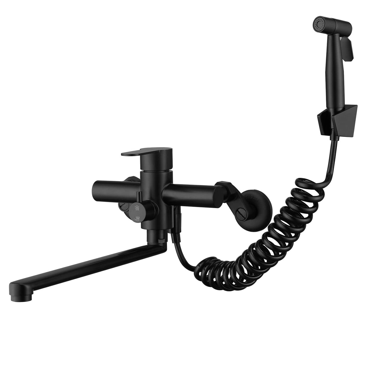 Robinet de cuisine noir mural orientable et pliable en inox avec douchette de cuisine