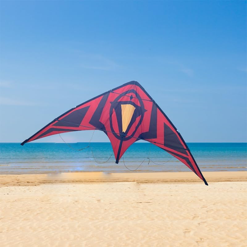 Dual Line Stunt Kite, Red and Black Design, 60.99" Wingspan, Outdoor Sport Flying Kite for Adults, Ripstop Polyester, Easy to Fly for Beach Outdoor Fun, Includes Bag