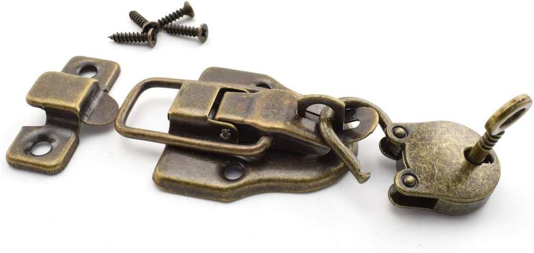 SDTC Tech Retro Style Cabinet Duckbilled Toggle Hasp Latch and Antique Padlock Kit with Matching Screws for Jewelry Box Ordinary Box Wooden Case Furniture Decoration (2X Toggle Latches + 2X Locks)
