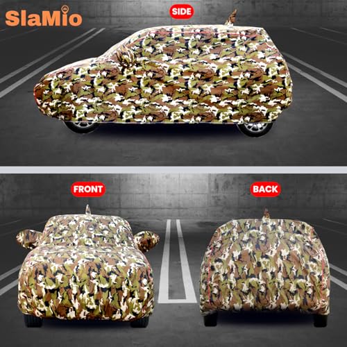 Image of Waterproof Car Body Cover for Maruti Suzuki Alto K10 (2011-2021) with Mirror Pocket, Soft Cotton Lining, Triple Stitched, Full Bottom Elastic (Heat Resistant Jungle Print with Red Piping)