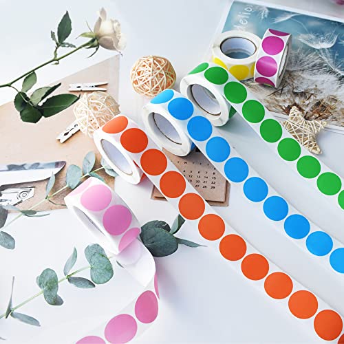Tindobewan 3000 Pieces 1 Inch Round Color Coding Labels Writable Circle Dot Labels Self Adhesive Color Round Stickers For Inventory Home Organize, File Classification(6 Rolls, 6 Colors) #TOP6