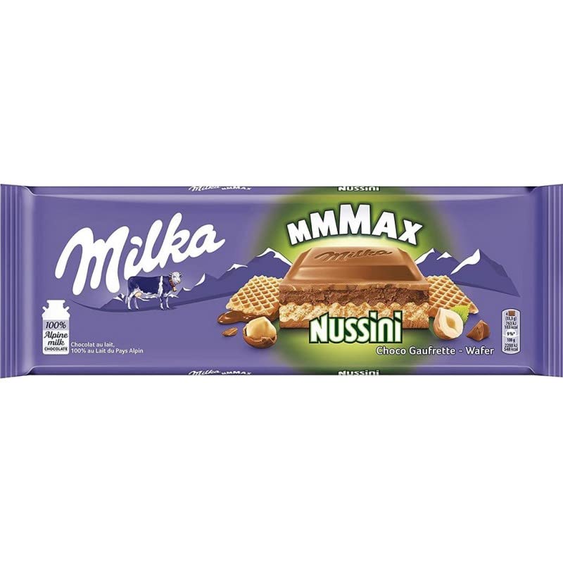 Milka MMMAX Nussini - Tableta de chocolate con leche y oblea (300 g)