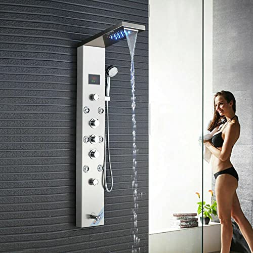 Columna de ducha de acero inoxidable con sistema de masaje LED, lluvia y cascada miniatura 2