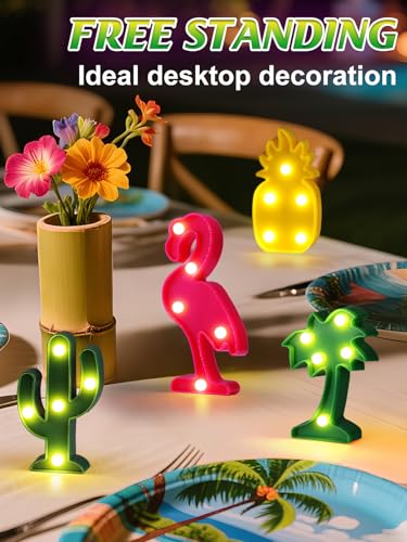 Image of 4Pcs Hawaiian Small LED Lights Signs, Summer Tropical Party Decorations