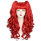 Askuang Long Curly Red Wig with Pigtails Red Ponytail Clip on Wig for Women Girls Halloween Cosplay Party
