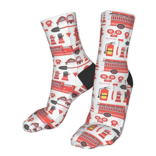 Fire Extinguisher 3d Red Fire Rescue Truck Firefighter Themed Printed Crew Socks Calf Knit Women Men Unisex Funny Clothing Party Clothes Gift Cozy Running Athletic Hiking Novel