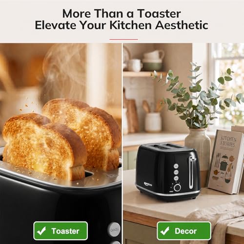 Image of 2 Slice Retro Stainless Steel Toaster with Bagel, Cancel, Defrost Function and 6 Bread Shade Settings Bread Toaster, Extra Wide Slot and Removable Crumb Tray (Black)