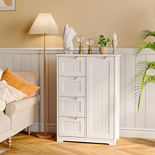 Gizoon Bathroom Storage Cabinet Freestanding With Drawers, 33" White Floor Organizer Cabinet With Door And Shelves Wooden Nightstand For Small Places In Bedroom Kitchen Restroom Entryway #TOP3
