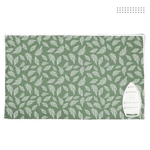 Image of Encasa XO Ironing Mat (Large 120x70 cm) with 3mm Felt Padding, Silicone Iron Rest Protector, Steam Press on Table, Bed, Portable, Heat Reflective, Foldable, Washable, Printed - Big Leaves Green
