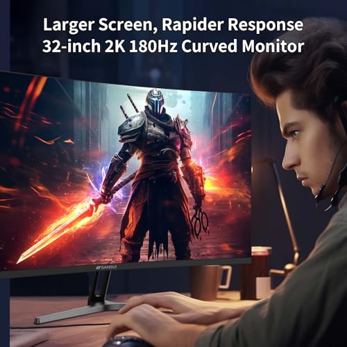 undefined SANSUI 32-Inch Curved Gaming Monitor WQHD 2560 x 1440 180Hz Curved 1500R -Fast VA,1ms(OD), HDR, 300nits, sRGB 125%, DCI-P3 95%, FreeSync, HDMI x2, DP1.4x2(DP Cable Included) の商品画像 8