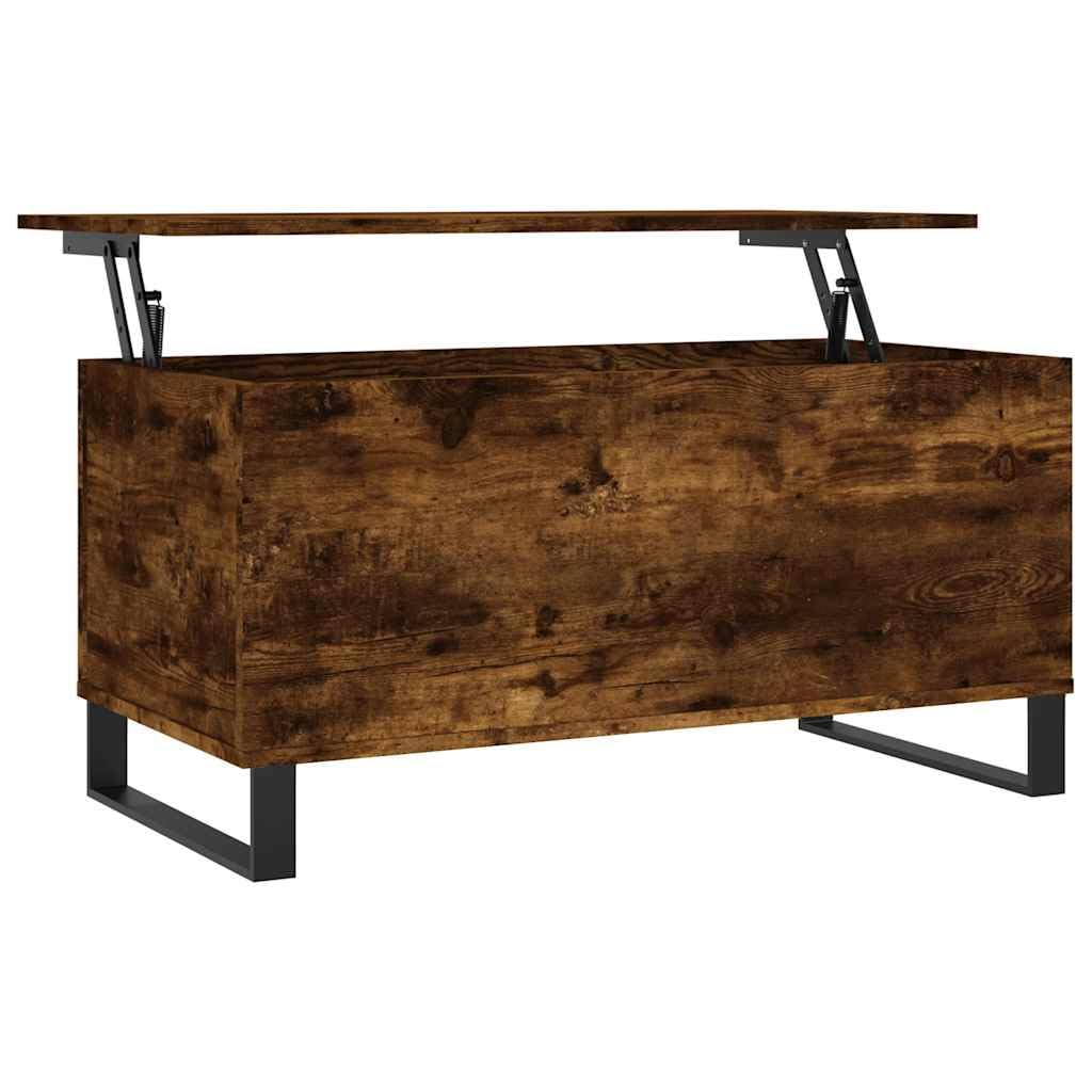 Table basse relevable chêne fumé 90x45cm et pieds métal pour salon