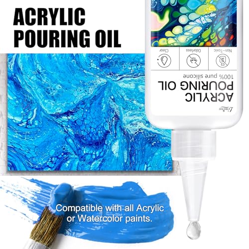 Silikonöl für Pouring Acrylfarben - 200ml Reines Premium Silikonöl Medium Kompatibel mit Malerei Acryl oder Aquarell - Acryl Gießfarbe für Dramatische Visuelle Malerei Kunst, Zellschaffen Aktivator