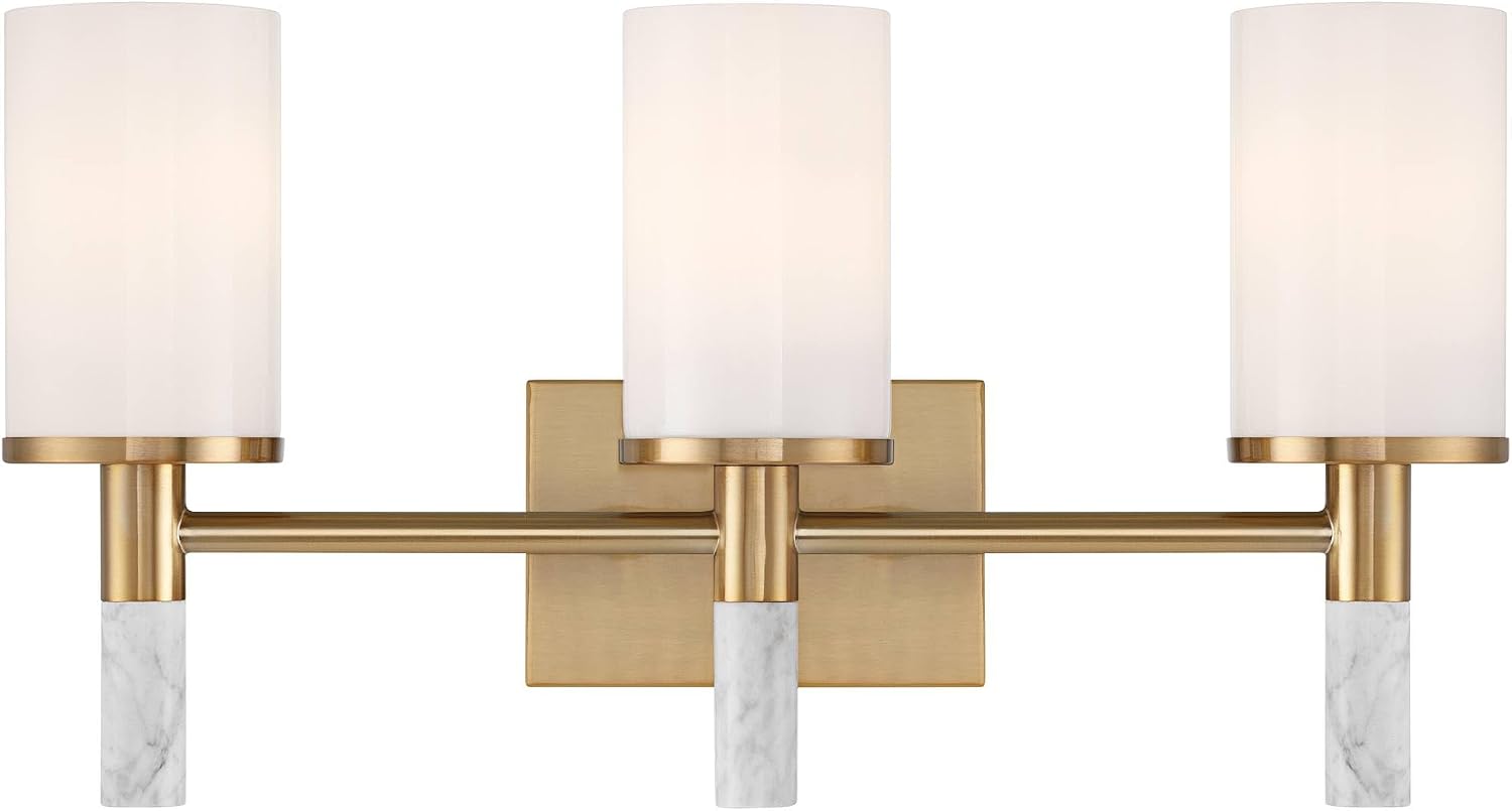 Possini Euro Design Lucius 21 3/4" High Modern 3 Light Bathroom Vanity Wall Lamp Light Fixture Mount Over The Sink Mirror Hardwired Cordless Soft Gold Milk Glass Shade Indoor Entry-Way