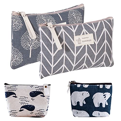 2 bolsas de cosméticos de lona y 2 carteras pequeñas, bolsas de cosméticos portátiles para viajes, bolsas de cosméticos multifuncionales, bolsas de cosméticos de gran capacidad, gris