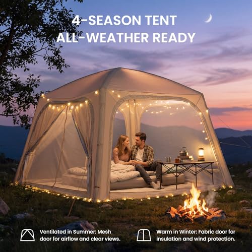 Image of Inflatable Camping Tent, Instant Setup Inflatable Tents with Pump, TPU Inflatable Pole Tent with Stove Jack, 9 sqm XL Space Lightweight Portable Inflatable Camping Tent for 4-6 People