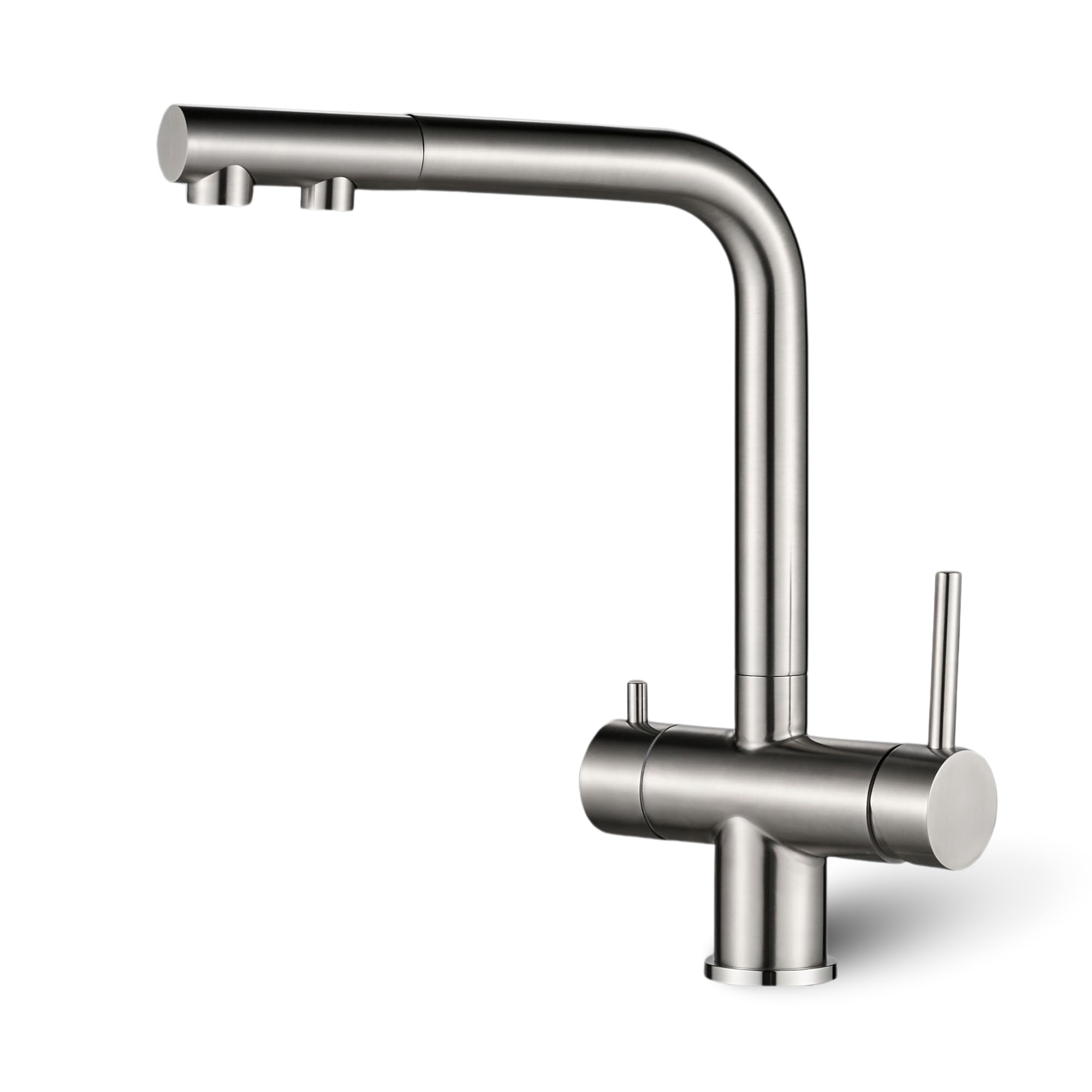AORA® | NORA 3-Wege-Wasserhahn aus massivem Edelstahl mit ausziehbarer | Spültischarmatur für Wasserfilter, Osmoseanlagen | Wasserfilter Wasserhahn | Küchenarmatur für Osmoseanlagen | Farbe: Edelstahl