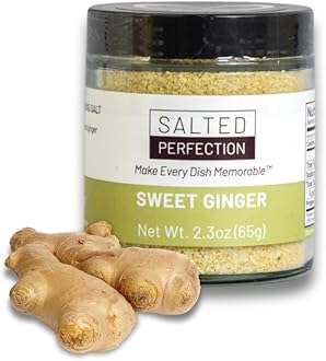 Salted Perfection Sweet Ginger Flavored Finishing Salt Flakes - Fine Salt Flakes – Natural Flavored Sea Salt - 2.5 Ounces