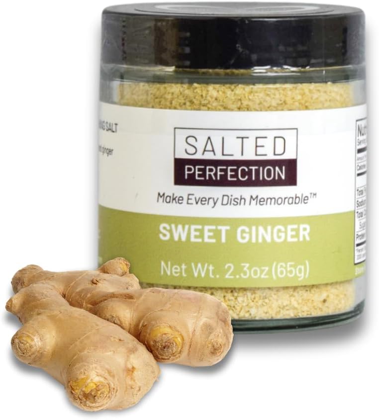 Salted Perfection Sweet Ginger Flavored Finishing Salt Flakes - Fine Salt Flakes – Natural Flavored Sea Salt - 2.5 Ounces