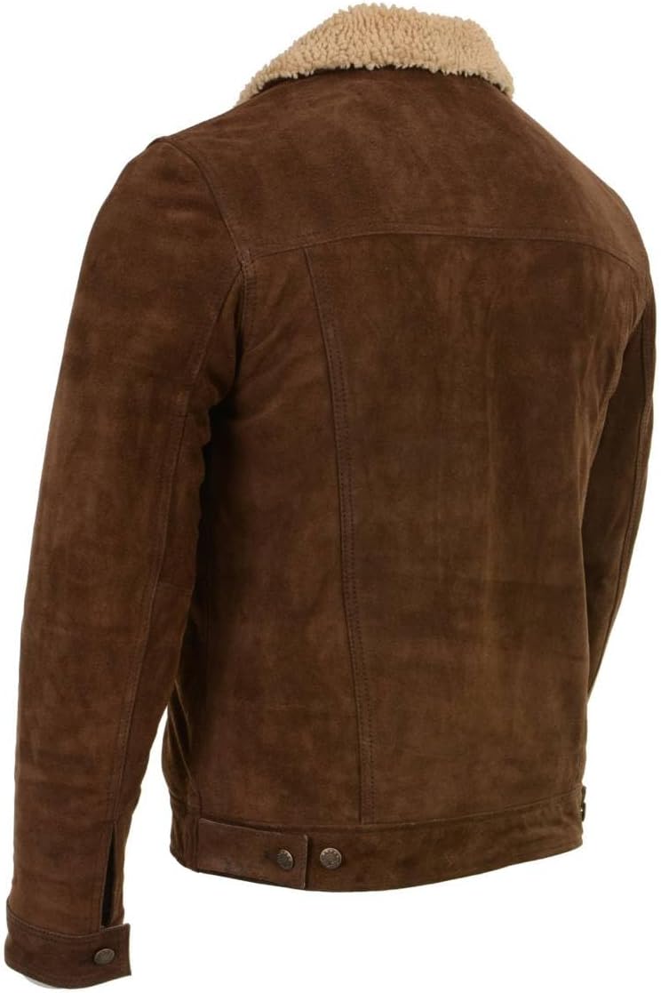 Milwaukee Leather Vintage SFM1817 Men's Brown Suede Leather Fashion Coat Jacket w/Plush Sherpa Inside Lining