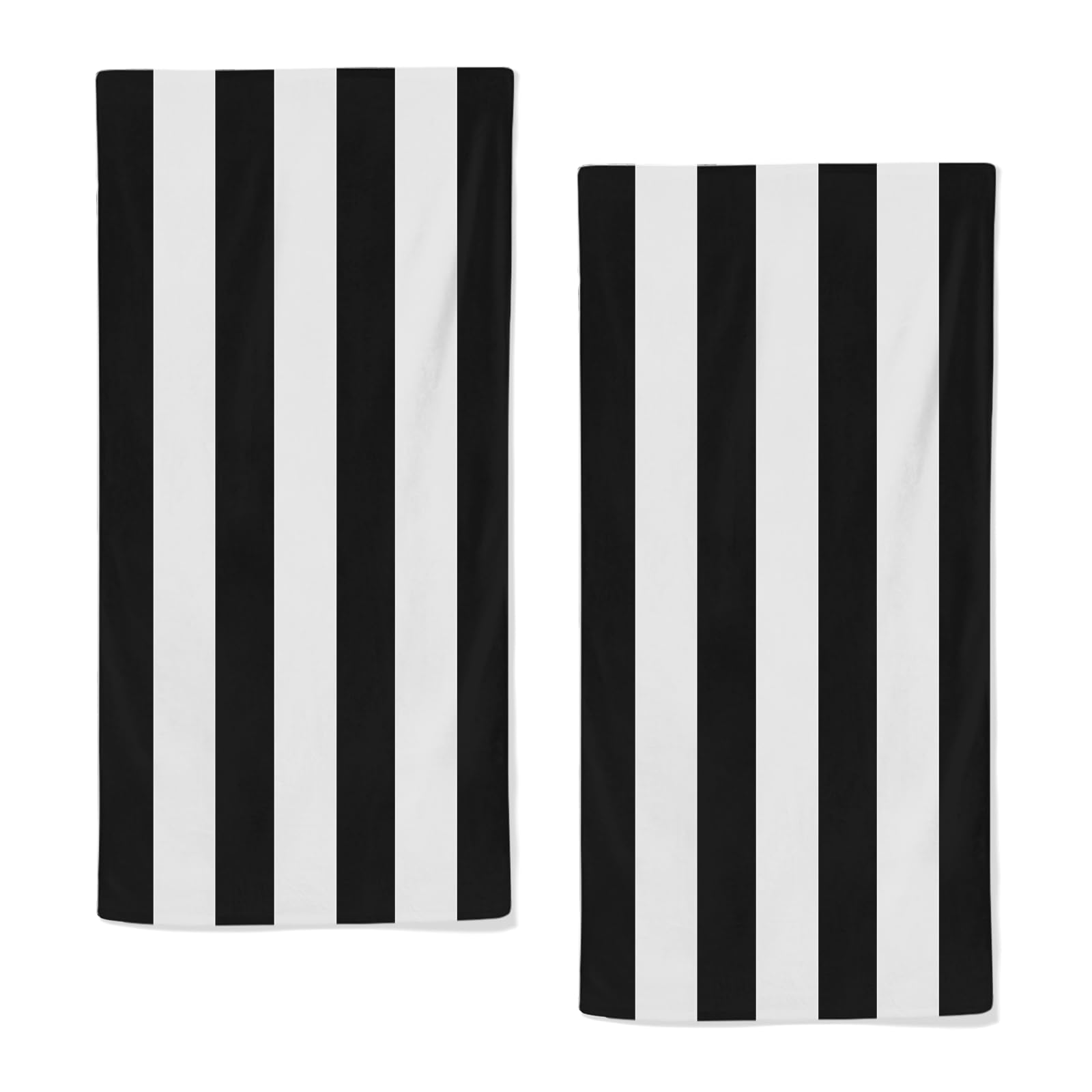 qiuhuang Black and White Striped Towels Highly Absorbent Stripe Bath Towels Set of 2 Lightweight Breathable Stripe Face Towels for Home Spa Decorative Quick Dry Kitchen Towels 28.7x13.7 Inch
