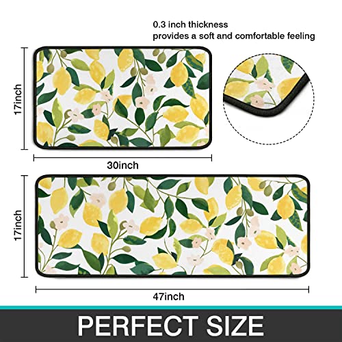 Faptoena Lemon Kitchen Rugs And Mats Set Of 2,Spring Summer Kitchen Decoration Rubber Backing Non-Slip Absorbent Kitchen Mats For Sink,Waterproof Runner Rug For Laundry Room,17X30+17X48Inch #TOP2