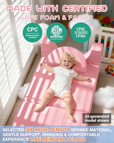 Image of YEFU 15pcs Modular Kids Play Couch, Kids Couch for Toddler & Children, Toddler couches, Kid Couches Fort Building kit for Playroom Furniture, Kid Play Couches, Convertible Sofa for Boys & Girls, Pink