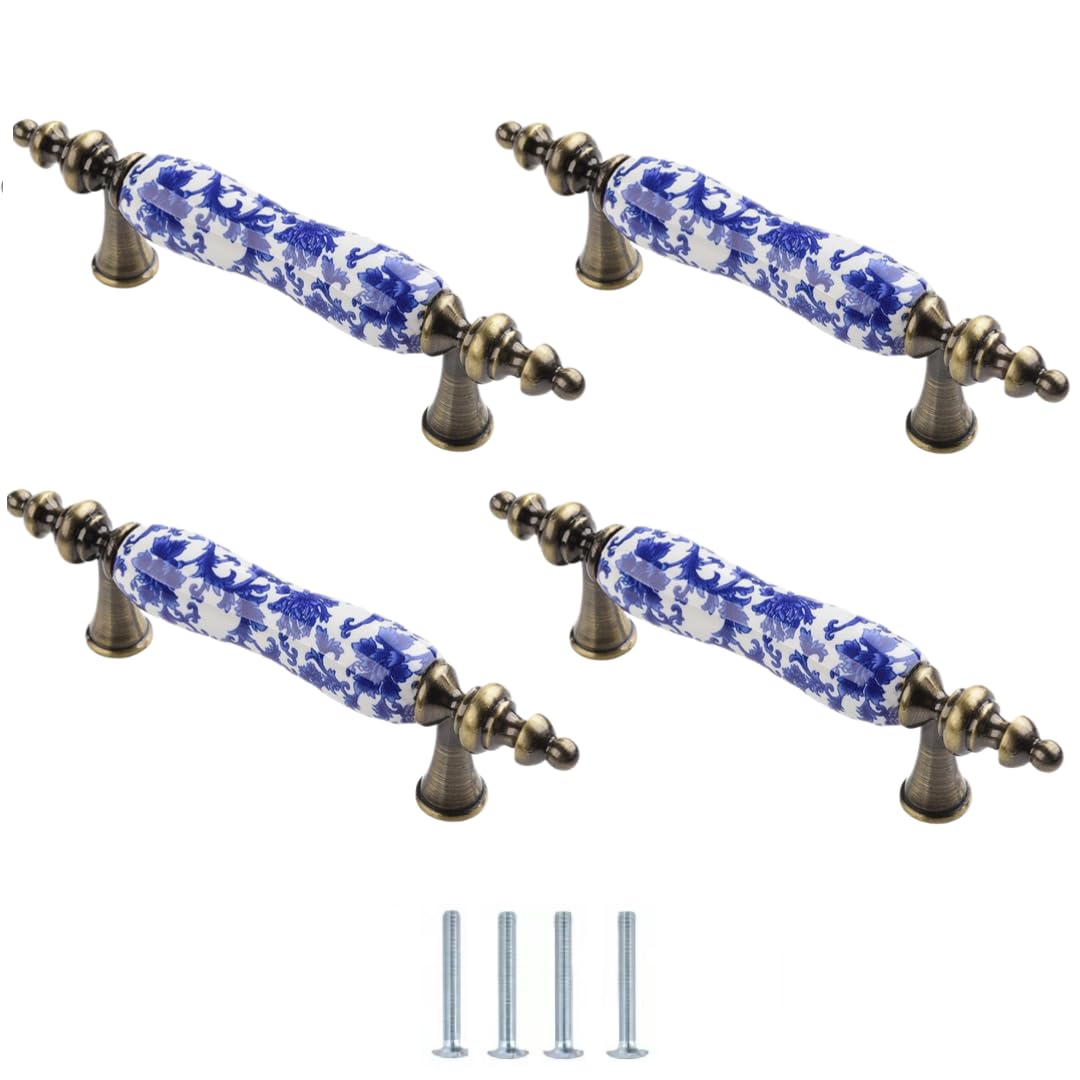 Lqzaxsrdr 126*17*31Mm Ceramic Cupboard Drawer Handle Knobs, Blue And White Porcelain Ceramic Knobs Pack Of 4 Multiple Sizes Single Hole(126 * 17 * 31Mm)