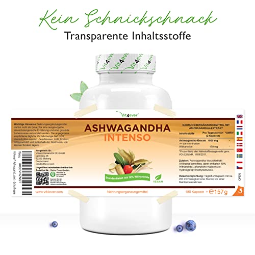 Ashwagandha Kapseln von Vit4ever, 180 Stück mit 750 mg Extrakt