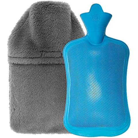 Hot Water Bottle, 1.8L Capacity Hot Water Bottle Bag with Cover for Women, Natural Rubber Large Hot Water Bottle with Soft Faux Fleece Cover for Period Pain, Back Pain Shoulders Pain Relief Cover