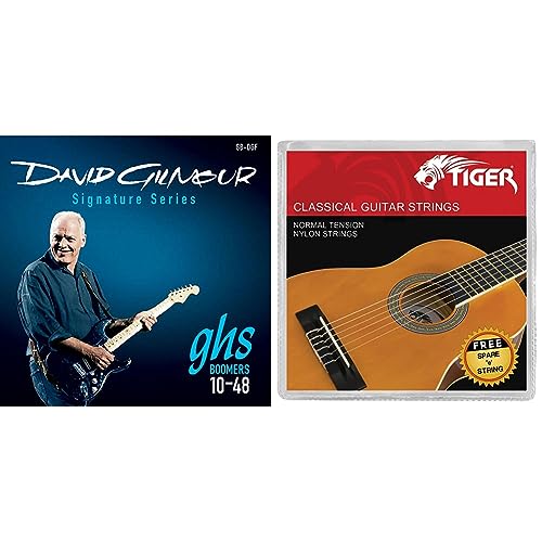 GHS GB-DGF Boomers David Gilmour Jeu de cordes pour guitare électrique – 10-48 & TIGER Jeu de cordes pour guitare classique – Tension normale Cordes en nylon – antirouille - Les Beatles, Paul McCartney, John Lennon, RIngo Starr, George Harrison GHS GB-DGF Boomers David Gilmour Jeu de cordes pour guitare électrique - 10-48 & TIGER Jeu de cordes pour guitare classique – Tension normale Cordes en nylon – antirouille