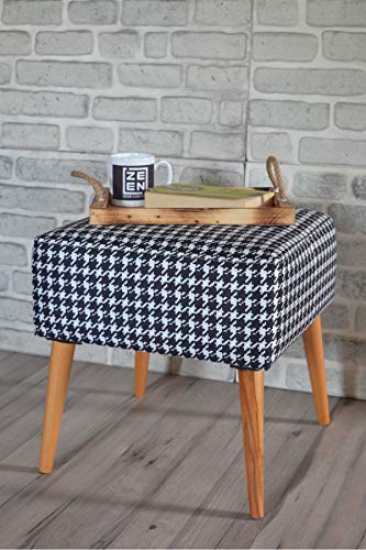 Pyramid Home Decor Mid Century Modern Fabric Ottoman Stool for Vanity - Square Ottoman Seat in Rachel Fabric with Wood Legs - 16.5 x 16.5 x 18 Inch Foot Stool Ottoman