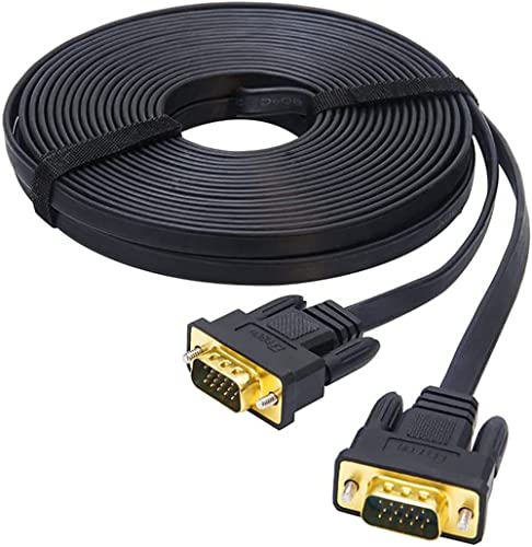 DTech Cable VGA de 10 m ultrafino y plano para monitor de ordenador, cable largo de 32 pies macho a macho de 15 pines, cable SVGA estándar, color negro