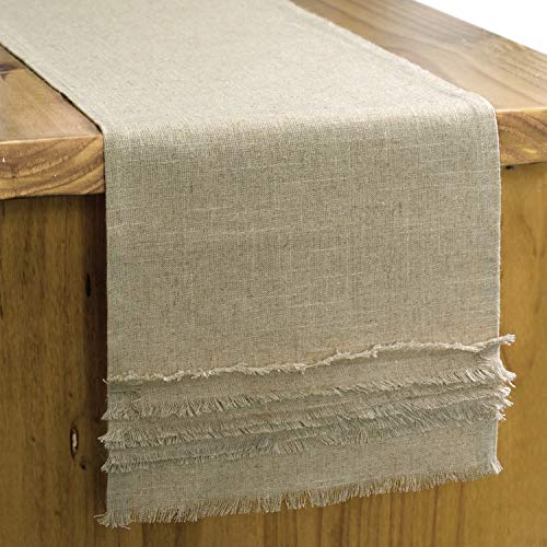 Letjolt Linen-Cotton Table Runner Fabric Tassel Lace Table Decor Farmhouse Runner Dinner Wedding Birthday Party, 12x72 Inches