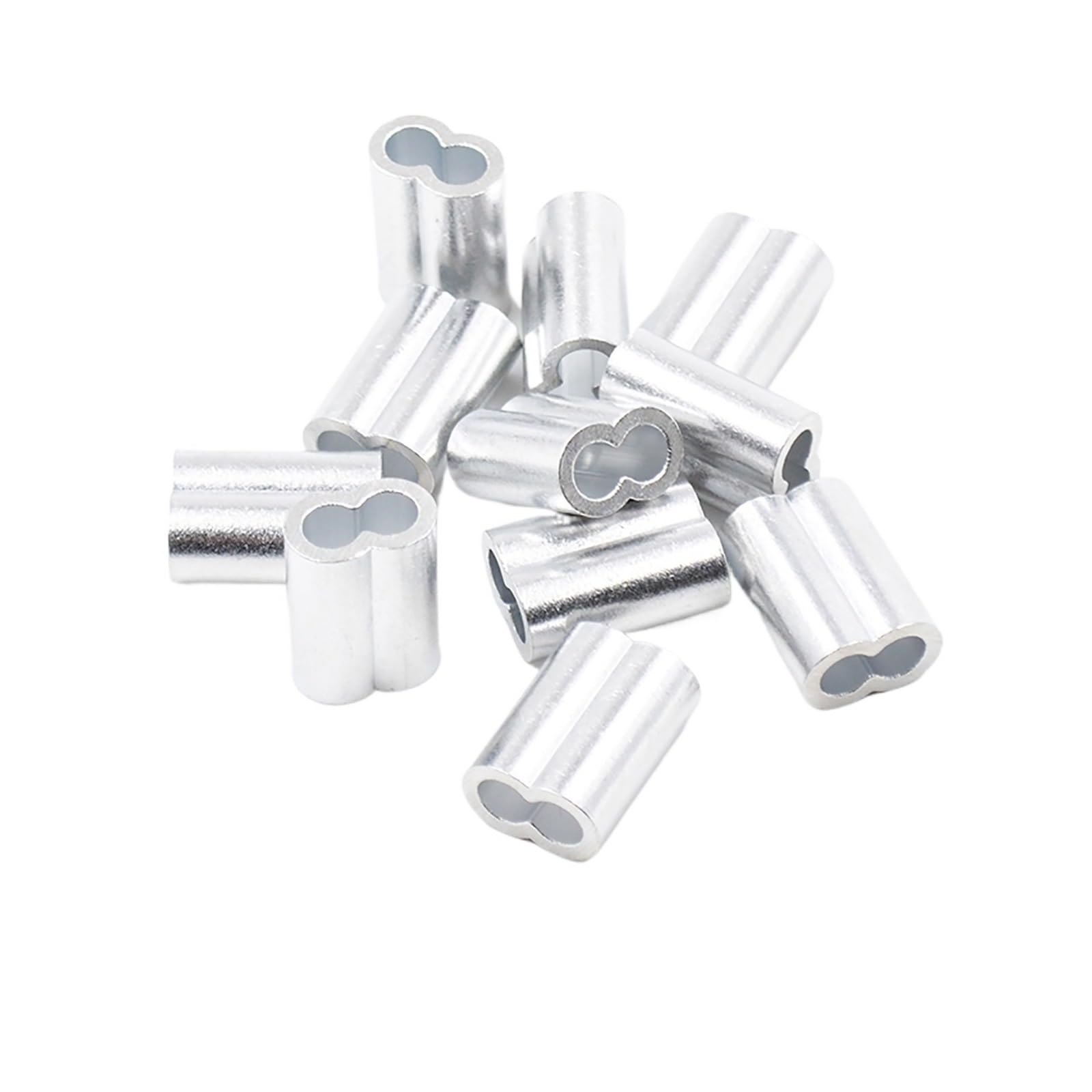 Clip con manicotto a crimpare in alluminio, Manicotti di fissaggio for cavi in ​​acciaio e alluminio, doppio foro, forma 8, argento, diverse misure(M12)