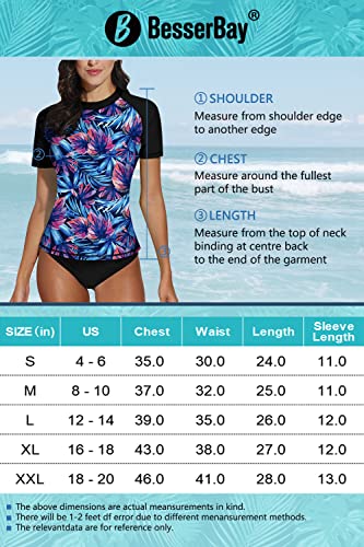 Besserbay Short Sleeve Rash Guard For Women Spf Summer Purple Leaves Colorblock Swim Tops Swimwear Top M #TOP7