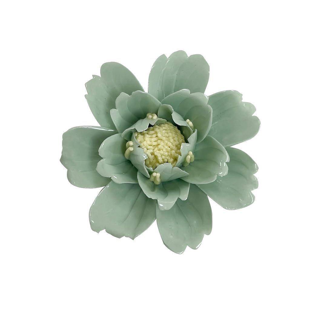 AMERRY Peony, 3.54" Ceramic Flower Wall Art, Artificial Flower Wall Sculpture，Handcrafted 3D Hanging Porcelain Flowers,3D Wall Hanging Decor,Porcelain Flower Wall Décor for Home (Light Green)