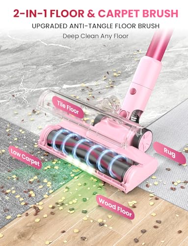 Image of Dzaki Cordless Stick Vacuum Cleaner, 50KPa Brushless Motor Vacuum with Anti-Tangle, LED Display, 55-Min Runtime & Detachable Battery for Pet Hair, Carpet & Hardwood Floors