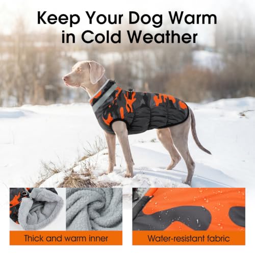Image of Lelepet Dog Winter Coat with Harness, Waterproof Reflective Camo Jacket
