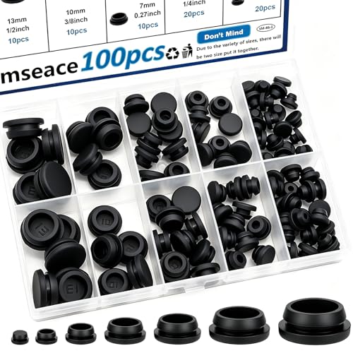Image of smseace 100Pcs Rubber Plugs for Round Holes Set - 7-Sizes 1 /5 inch 1 /4 inch 5 /16 inch 3 /8 inch 1 /2 inch - Versatile Assorted Rubber Plugs for Furniture, Office, and Kitchen
