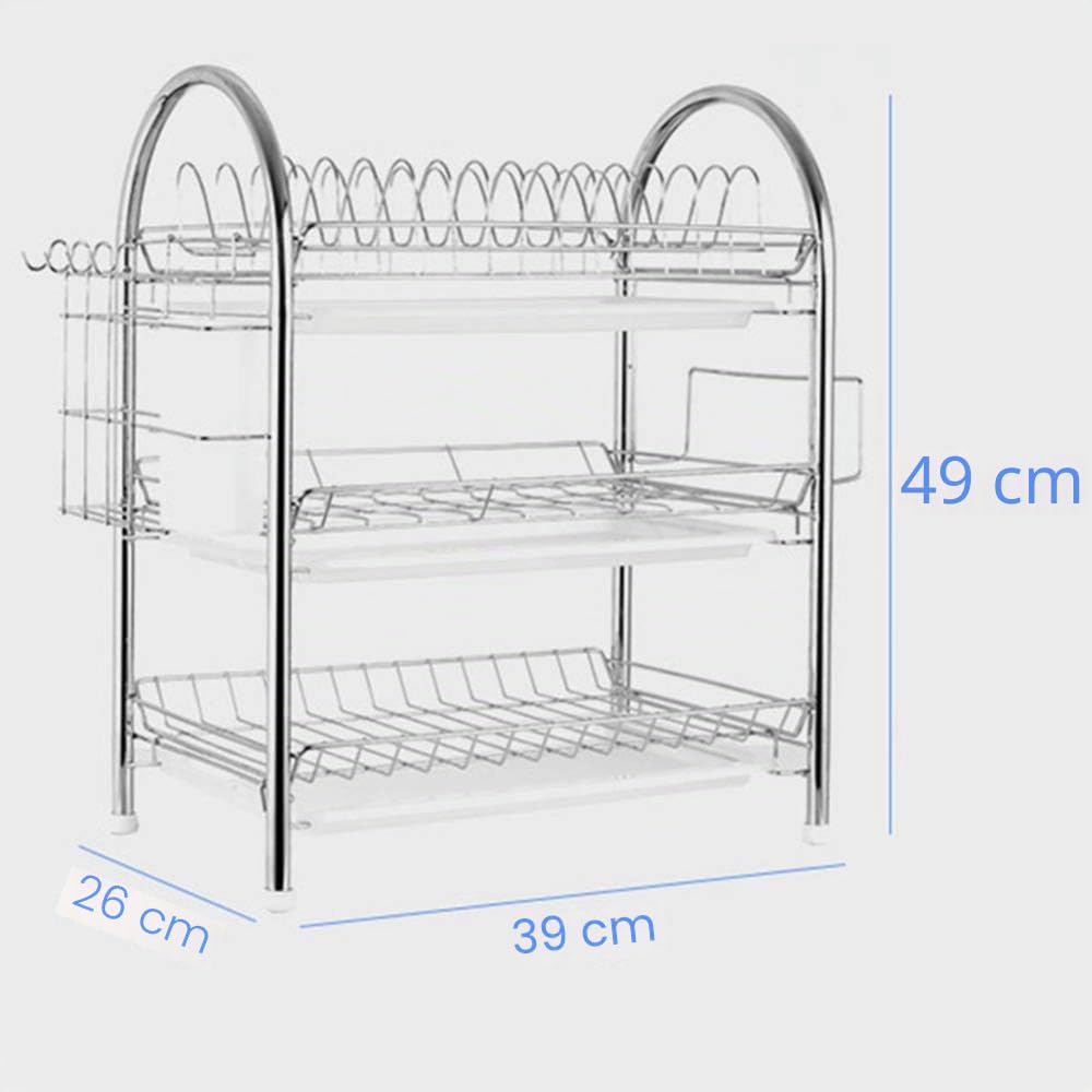 Egouttoir à Vaisselles 3 Etage Egouttoir Vaisselle avec 3 Bacs d’égouttement Egouttoir Vaisselle INOX Ne Rouille Pas pour Assiettes, Verres, Tasses, Couverts Égouttoirs/A