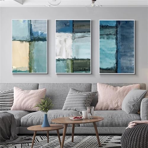 Láminas de arte abstracto azul para renovar paredes desnudas, 3 lienzos de 50x60cm